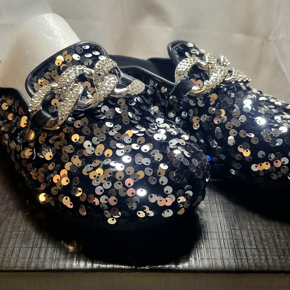 Cape Robbin Elsa Sequined Flat Mule Sandals Slides
